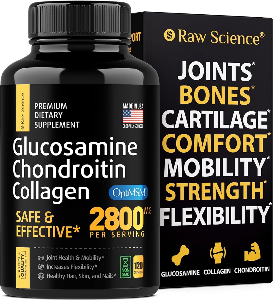 Glucosamine Chondroitin MSM Capsules - Joint Support Supplement for Adults, 2800 mg Triple Strength Vitamins: Glucosamine HCL, Chondroitin Sulfate with OptiMSM - Reduces Joint Discomfort, 120 Capsules