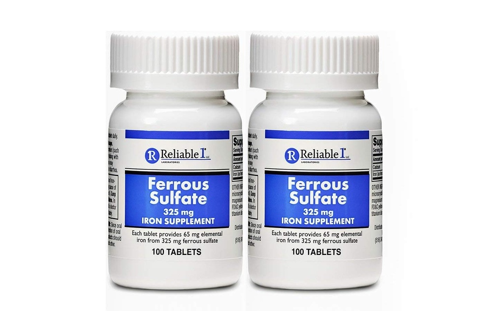 Ferrous Sulfate 325mg Iron Supplement (2-Pack) | Järnpiller | 100 Järn tabletter per flaska, 2-pack