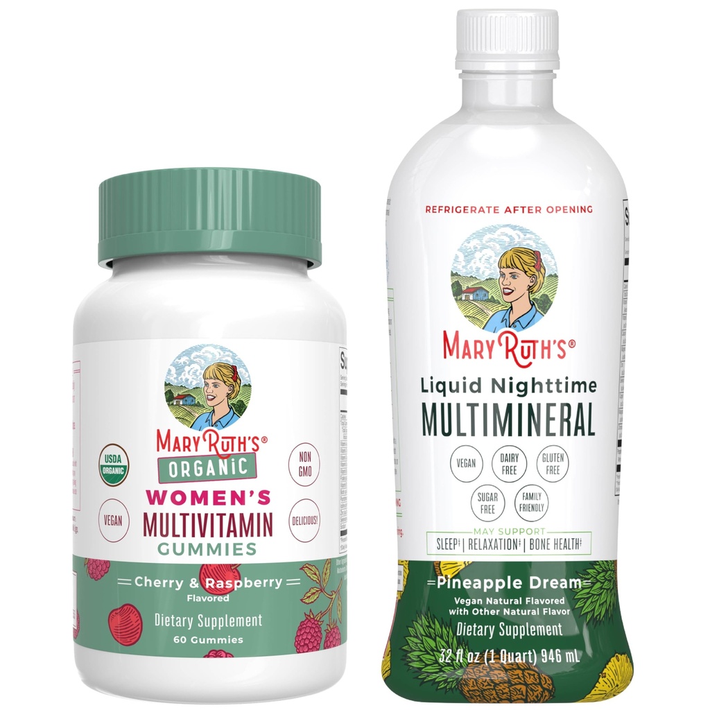 MaryRuths Multivitamin Gummies for Women (Cherry & Raspberry) & Liquid Nighttime Multimineral (Pineapple) | Clean Label Project Verified® | Vegan | Beauty, Bedtime Routine och Overall Health