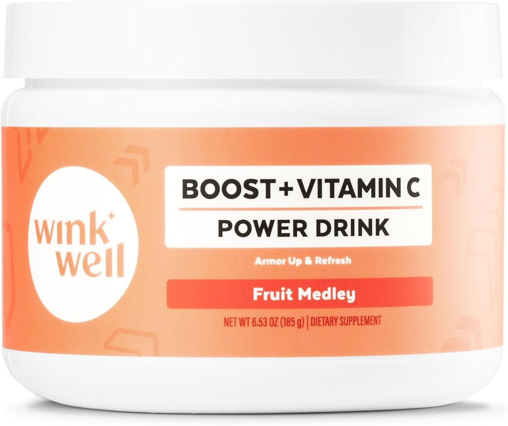 Wink Well Boost Vitamin C Powder Energy Drink för Immun Booster och Antioxidant innehåller vitamin C 100% ren askorbinsyra, vitamin D3 Cholecalciferol Magnesium och Zink 30 portioner