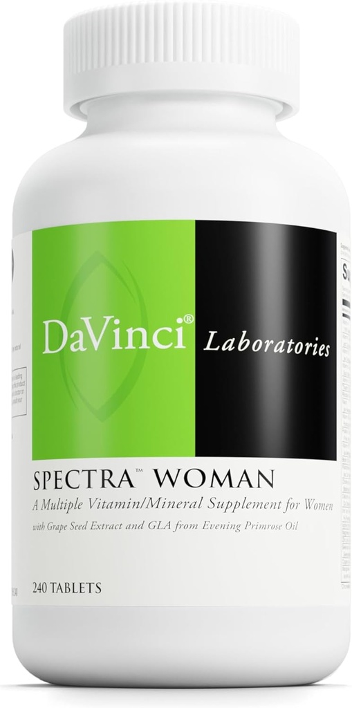 DaVinci Labs Spectra Woman - Kosttillskott för att stödja benhälsa och kvinnors behov - med vitaminer, mineraler, kalcium, Beta Carotene, L-Cysteine, Grape Seed Extract och mer - 240 tabletter