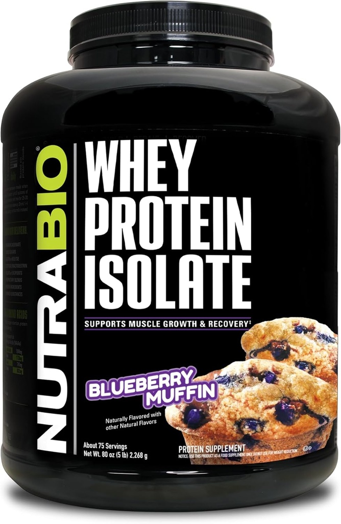NutraBio 100% Whey Protein Isolate Protein Powder - 25g Protein med komplett Amino Acid Profile, Non-GMO, Soja och Gluten Free, Low Carb och Low Calorie Whey Protein Powder - Blueberry Muffin - 5 Lbs.