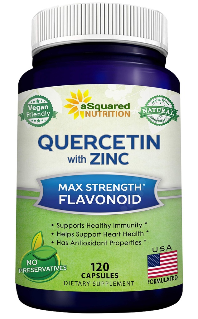 aSquared Nutrition Quercetin 1000mg med Zink Supplement - 120 kapslar - Quercetin Dihydrate med Black Elderberry & Zinc - Max Strength Powder Complex Pills för att hjälpa till att förbättra immunrespons