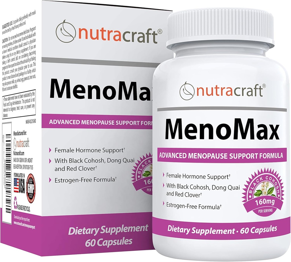 MenoMax # 1 Menopause Relief Supplement | Black Cohosh, Dong Quai, Vitex Agnus, Red Clover, Sage, Soy och Wild Yam | Naturligt stöd för Hot Flashes, Night Sweats, Dryness och Mood Swings | 60 kapslar