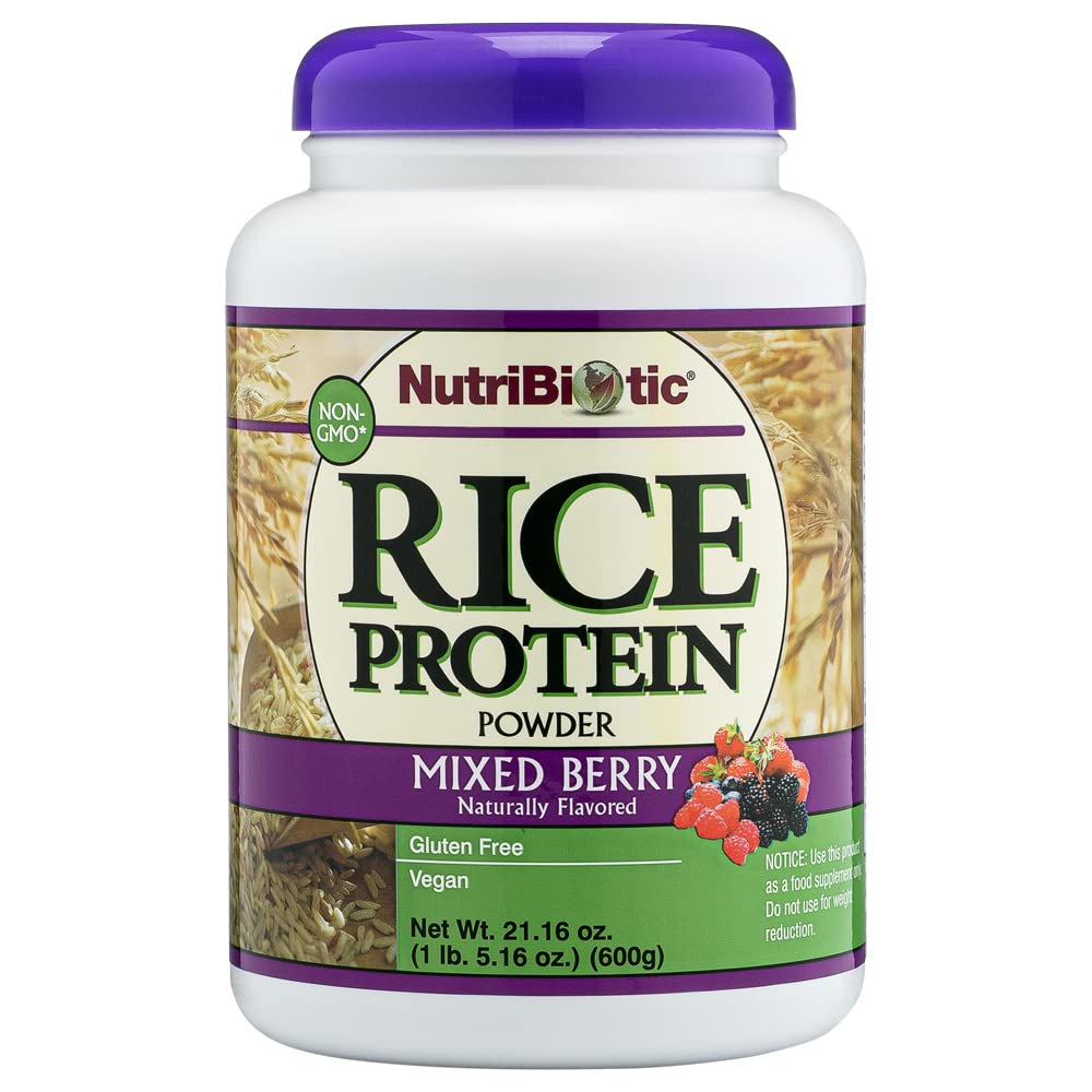NutriBiotic - Mixed Berry Rice Protein, 1 Lb 5 Oz (600g) | Low Carb, Keto-Friendly, Vegan, Raw Protein Powder | Växt & Bearbetat utan kemikalier, GMO eller Gluten | Lätt att Digest & Nutrient-Rich