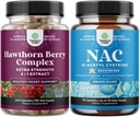 Bundle of High Strength Hawthorn Berry Capsules med Leaf & Flower Extract 4:1 för hälsosamt hjärta & Digestion och NAC Supplement N-Acetyl Cysteine 600mg - Glutathione Precursor för Liver Cleanse Detox