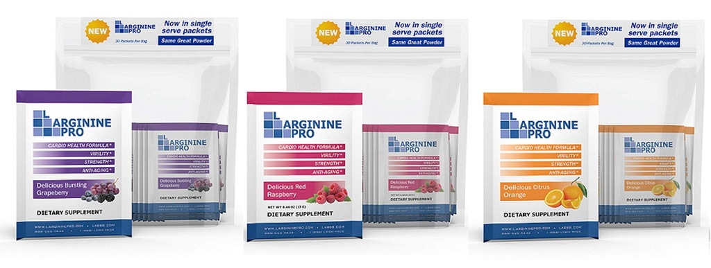 L-ARGININE PRO Supplement Powder | 90 Packets Single Serve Travel Size | 5 500 mg L-arginin Plus 1,100 mg L-Citrulline, Raspberry, Orange & Grape