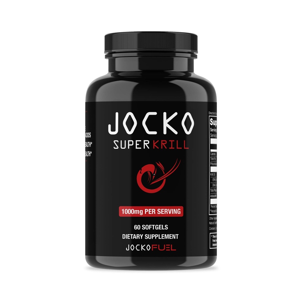 Jocko Fuel Antarctic Krill Oil Omega 3 Fatty Acid Supplements DHA & EPA - 1000mg Softgels - Stöder Joints, Mobility & Mental Function (60 Softgels)