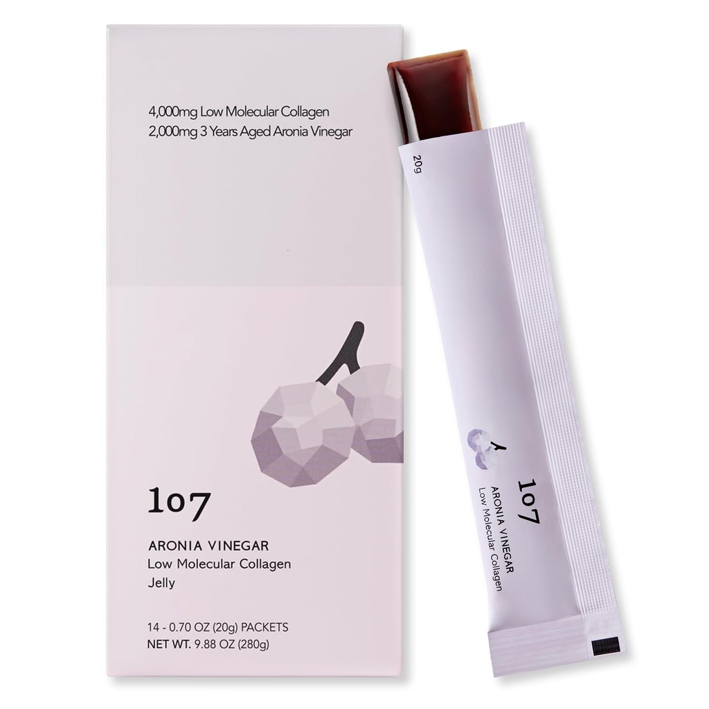 107 ARONIA Vinegar Low Molecular Collagen Jelly Stick, Innehåller Vitamin, Collagen, Hyaluronic Acid, Elastin, Probiotika, Korean Beauty Collagen, stöder inre skönhet, 20g x 14 Pouches