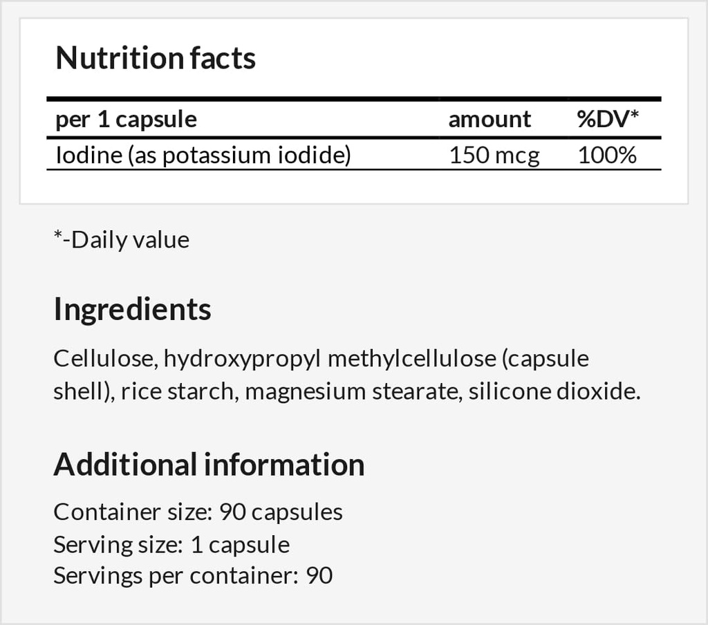 Kaliumjodid 150 mcg per kapsel - 90 Vegan kapslar - 3 månaders leverans - för optimal körtelfunktion och energimetabolism - Kosttillskott av Apollo Hegemony