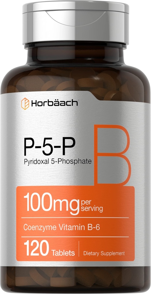 Horbäach P5P Aktiverad vitamin B6 100mg | 120 tabletter | Vegetarisk tillskott, icke-GMO, Glutenfri | Pyridoxal 5 Fosfat | Coenzyme B6