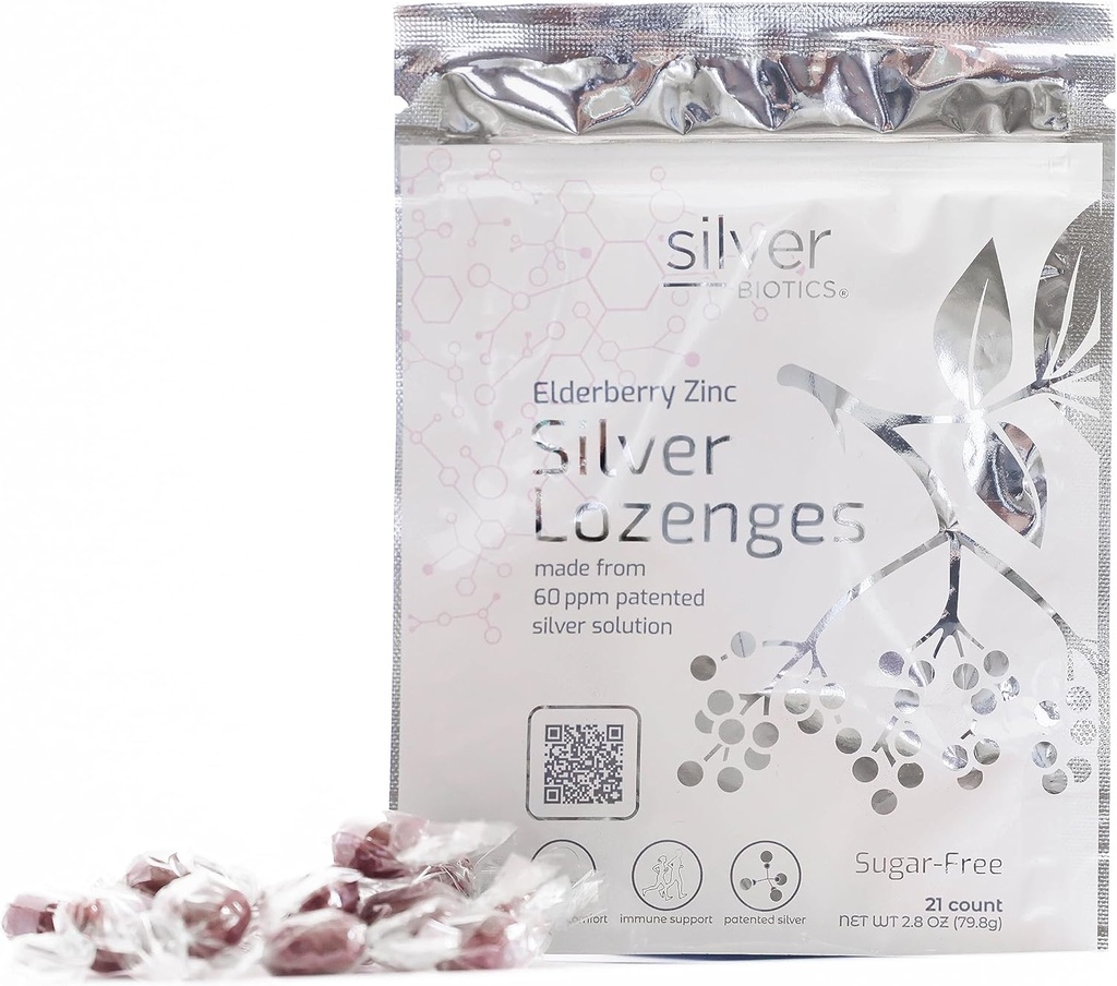 Silver Biotics Sugar-Free Colloidal Silver Lozenges | 60 ppm SilverSol | Immun Support + Throat Soothing Comfort | Elderberry Zink | 21 Räkna