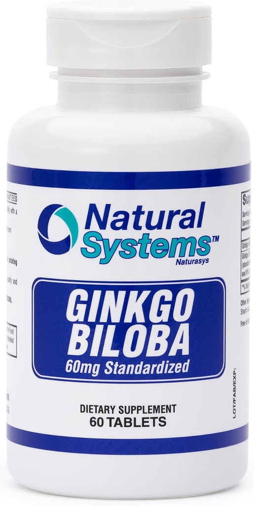 Ginkgo Biloba 60 mg av Natural Systems 60 tabletter - Gingko Biloba Powder Brain Supplement - Ginkgo Biloba Concentration Supplements - Memory Vitamins för män och kvinnor - Öka energitillskott