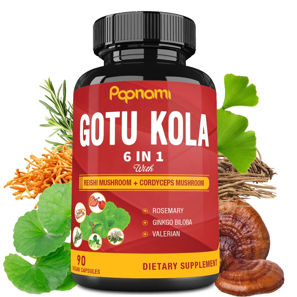 Organiska Gotu Kola extrakt kapslar med Reishi, Cordyceps, Rosemary, Gingko Biloba & Valerian Root - 90 grejer för 3 månader - Stöder hjärna, immunitet, hud och hjärthälsa