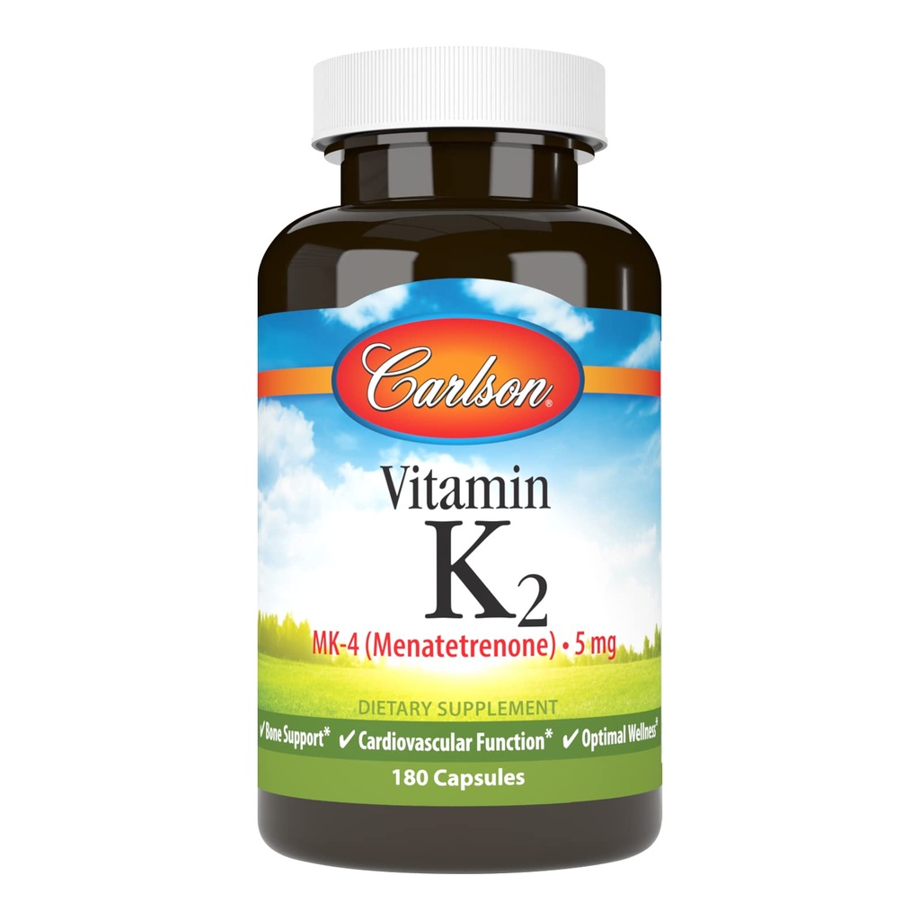 Carlson - Vitamin K2 MK-4 (Menatetrenone), 5 mg, Vitamin K Supplement, Bone Support, K2 Vitamin, Soy-Free, Vitamin K-2, 180 kapslar