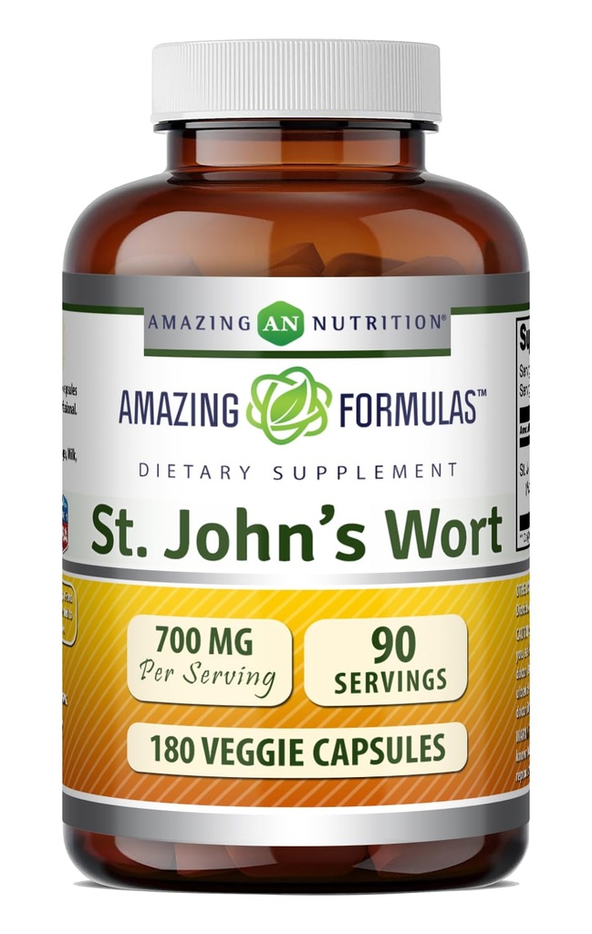 Fantastiska formler St John's Wort Supplement (Hypericum Perforatum Extract) | 700 Mg per servering | Veggie Capsules | Gluten Free | Non-GMO | Made in USA (1 Pack | 180 Count)