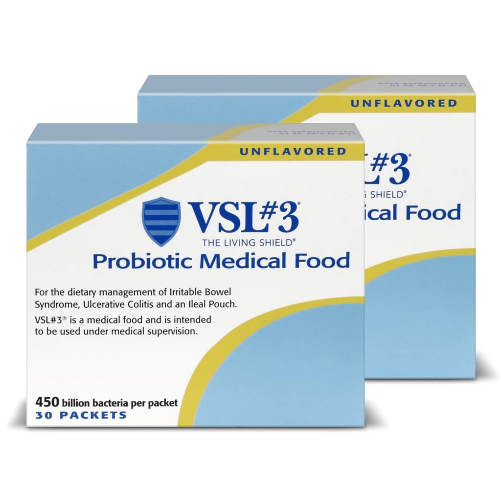 VSL #3® Probiotisk pulver för Digestive Health, IBS & UC Symptom - 450B CFUs, High-Potency, Multi-Strain, Live, Kylerad Probiotisk, Medicinsk Mat för Gut Health Support hos Män & Kvinnor, 60 Pack