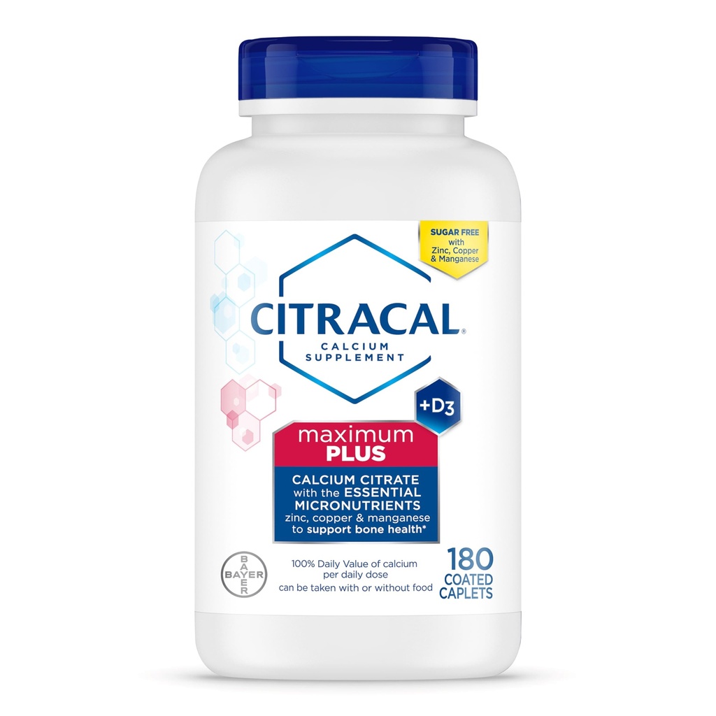 Citracal Maximum Plus Calcium Supplement - Calcium Citrate med vitamin D3, Zink, & Essential Minerals for Bone Health Support, Ålder 12 +, 180 greve (Packaging May Vary)