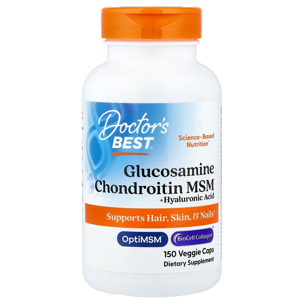 Läkarens bästa Glukosamin Chondroitin MSM + Hyaluronsyra med OptiMSM med Biocell Collagen, Joint Support, Non-GMO, Gluten & Soy Free, 150 Caps