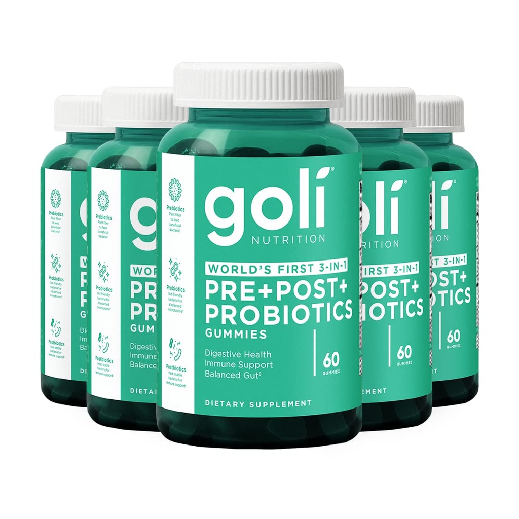 Goli Nutritional Supplement, Pre + Post + Probiotika Gummy - 300 greve - Världens första 3-i-1 Gluten-Free, Vegan, Non-GMO och Gelatin-Free.