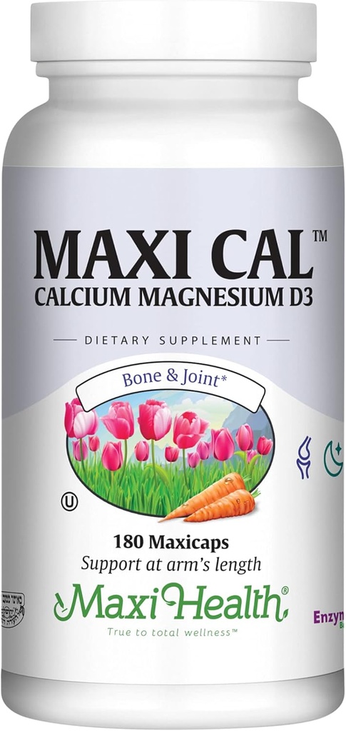 Kalcium 1000 mg Tillägg med vitamin D3 (1000 IE) och Magnesium (500 mg) - Ben, tänder och gemensamt stöd för män och kvinnor - 180 kapslar - Maxi Cal av Maxi Health
