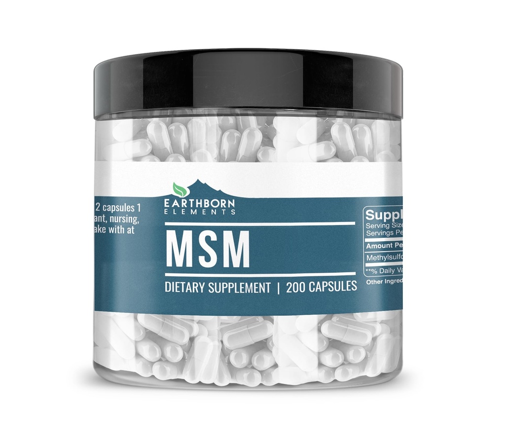 Earthborn Elements Methylsulfonylmetan (MSM) 200 Capsules, Non-GMO, Easy-to-Take Caps