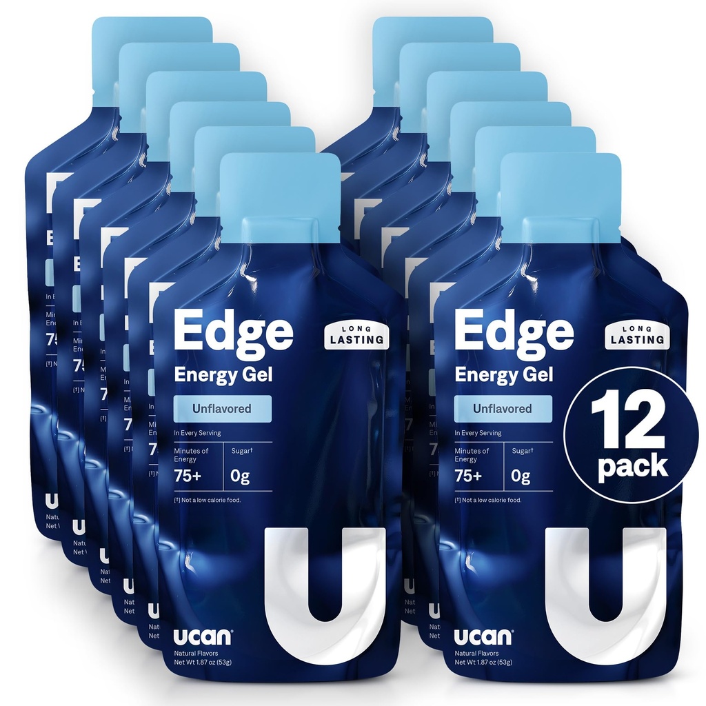 UCAN Edge Energy Gel Shots, Unflavored (12, 2 Ounce Packets) för körning, träning, träning, träning, fitness, cykling, Crossfit | Sugar-Free, Vegan och Keto Friendly Energy