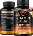 Vitamin D3 K2 - Vitamin D3 10000 iu & K2 som MK-7 120 mcg - Immune & Mood Support, för Bone & Teeth Health - med Magnesium, Zink & Vitamin C & B12 - Mycket biotillgänglig - Tillverkad i USA, 240 kapslar