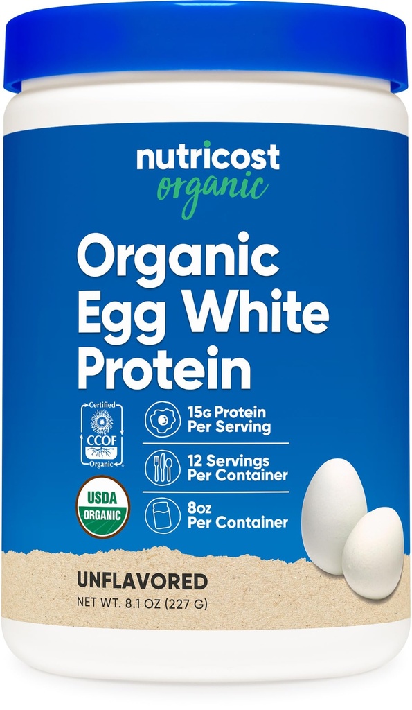 Nutricost Organic Egg White Protein Powder 8oz (Unflavored) - 15 Grams Protein Per Servering, GMO-Free, Gluten Free