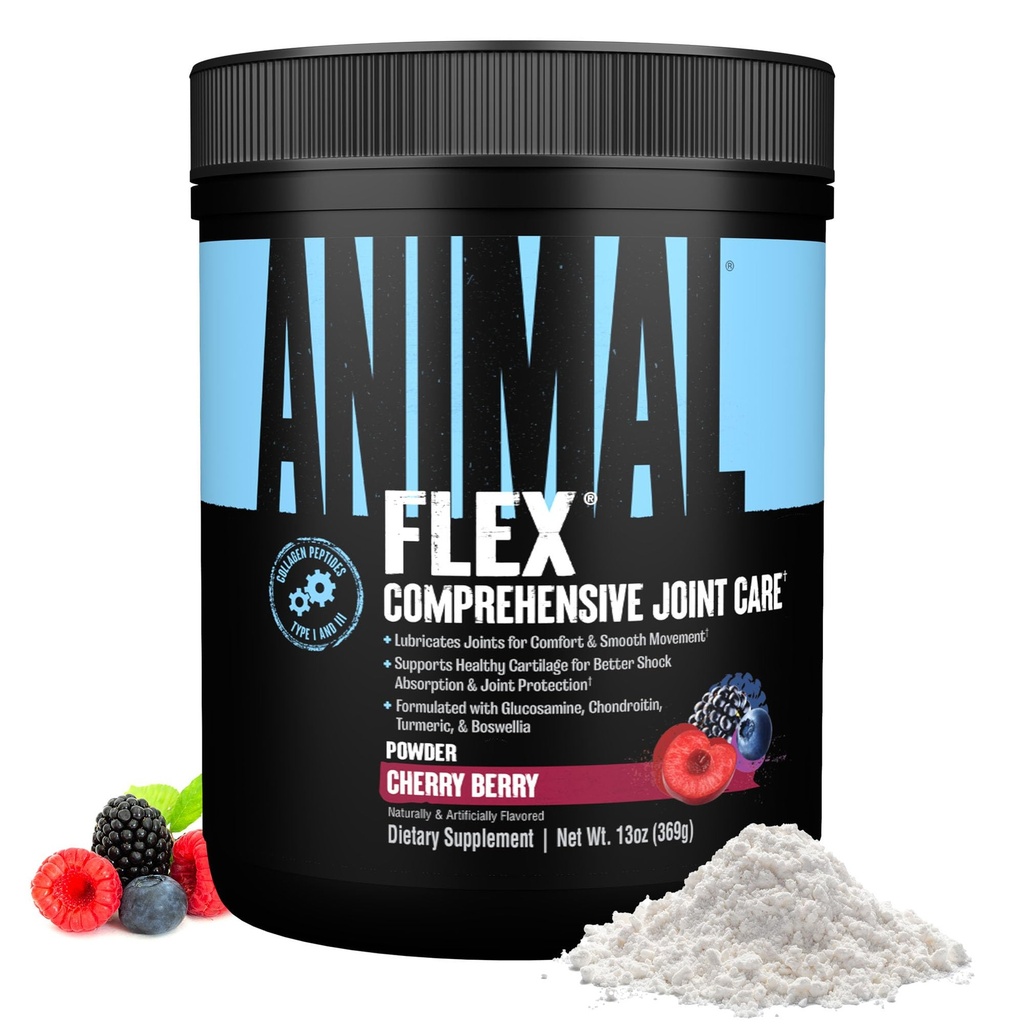 Animal Flex Powder - Gemensamt stödtillägg för smärtlindring, reparation och återställa muskler med gurkmeja, glukosamin, Chondroitin, MSM, Collagen och Boswellia, Great Tasting Cherry Flavor, 30 Scoops