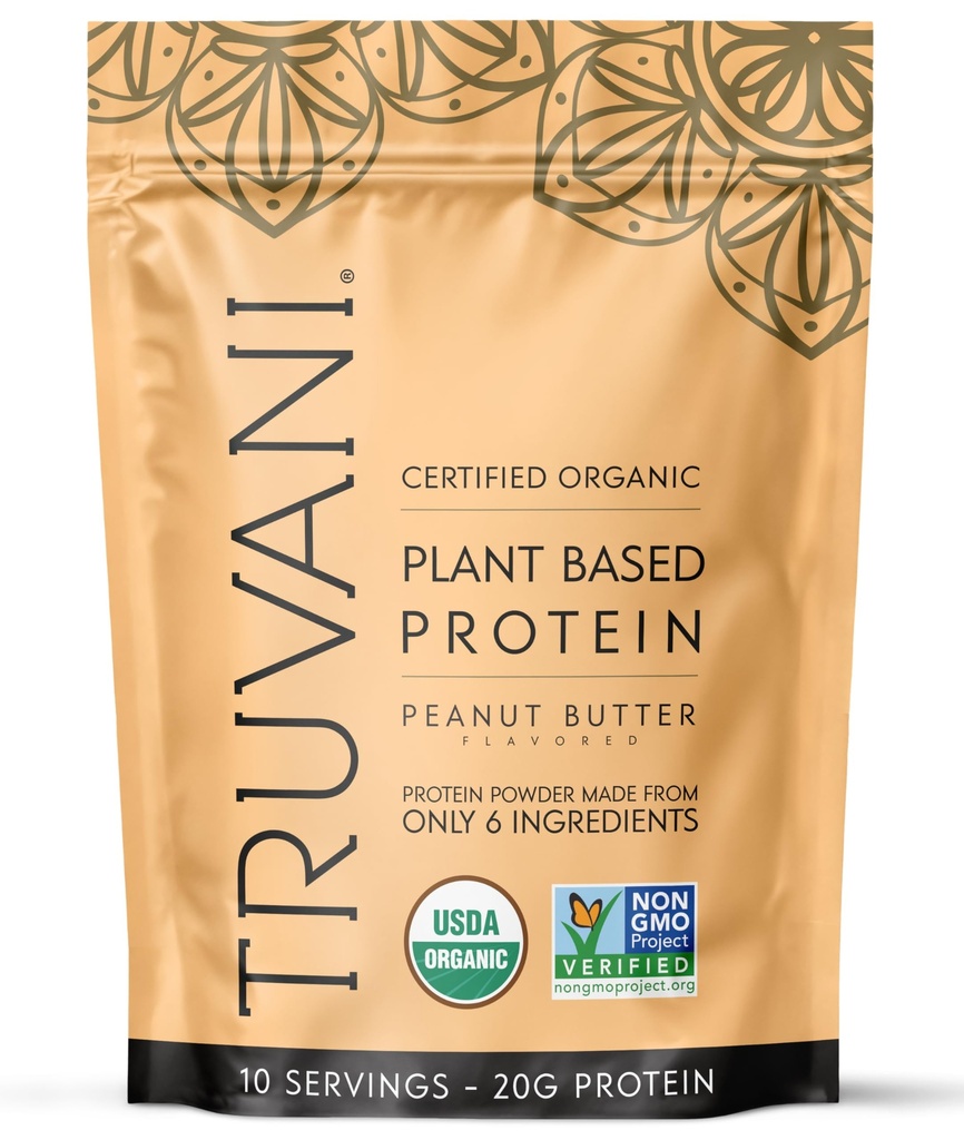 Truvani Organic Plant Based Protein Powder | Peanut Butter | 10 Servings | Vegan | 20g Pea Protein | Keto | Gluten & Dairy Free | Low Carb | No Added Sugar