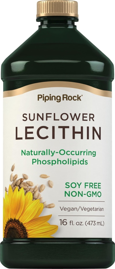 Piping Rock Sunflower Lecithin Liquid Supplement | 16 oz Oil | Naturligtvis förekommer fosfolipider | Vegan, Soja fri, icke-GMO, Sojafri, Glutenfri