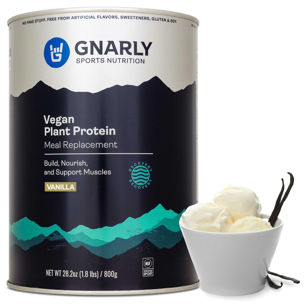 Gnarly Nutrition Vegan Plant Protein – Vanilla Vegan Protein Powder, NSF Sport Certified – Meal Replacement, Daily Nutritiional Boost – Lactose Free Powder – Vanilla, 28,2 oz