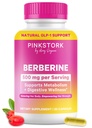 Rosa Stork Berberine 500mg - Naturens GLP-1 Supplement - Daglig AMPK Metabolic Activator - 500-1000 mg Metabolism + Gut Health för kvinnor | Tredjepartstestade | Vegan | Non-GMO | 30 kapslar