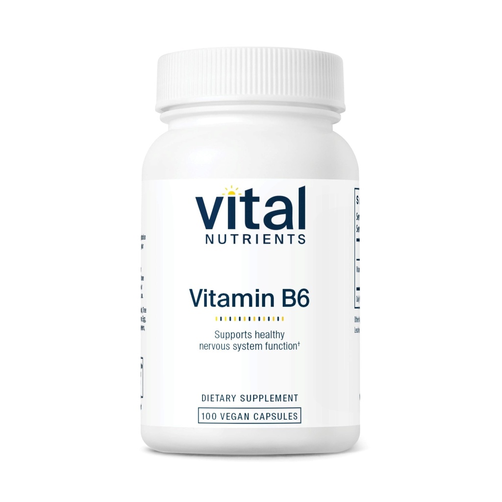 Vital Nutrients Vitamin B6 | Vegan Methylated B6 Vitaminer för Nervous System, Muscle, Bone Health * | Vitamin B6 för Menstrual Discomfort * | Gluten, Dairy, Soy Free | 100 kapslar