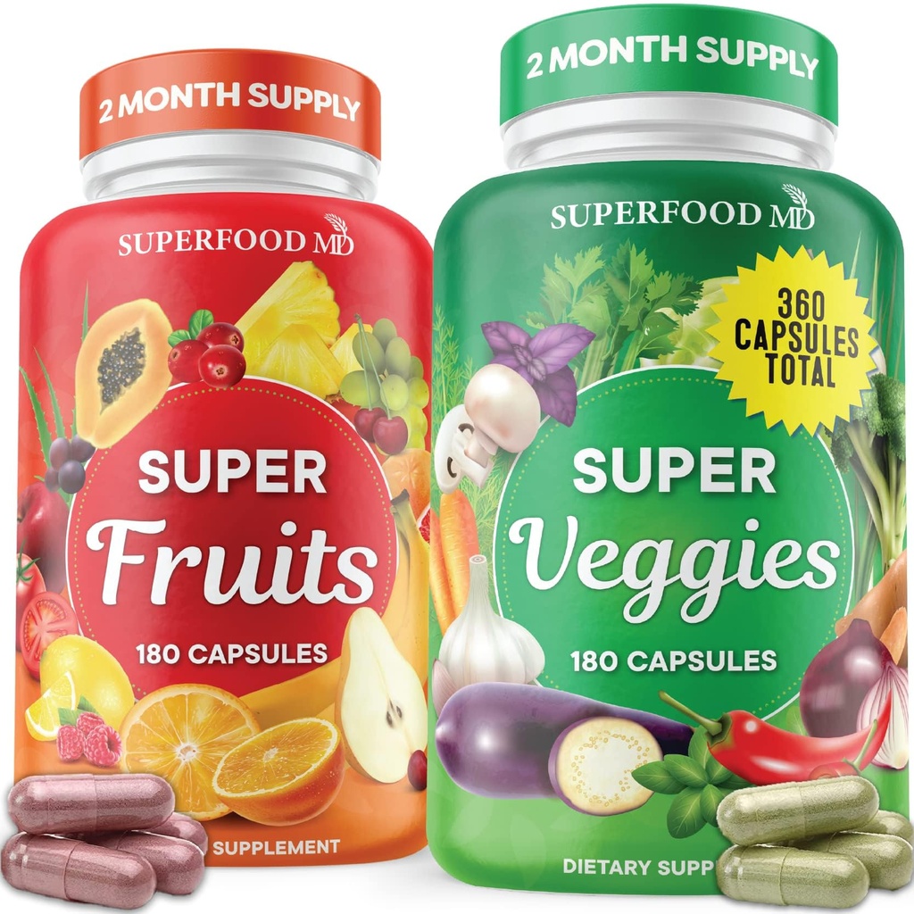 Superfood Fruit och Veggie Supplement - 360 Whole Super Fruit and Vegetable Supplements & Vitamin med Beta-Carotene, Soy Free-180 Count (Pack of 2)