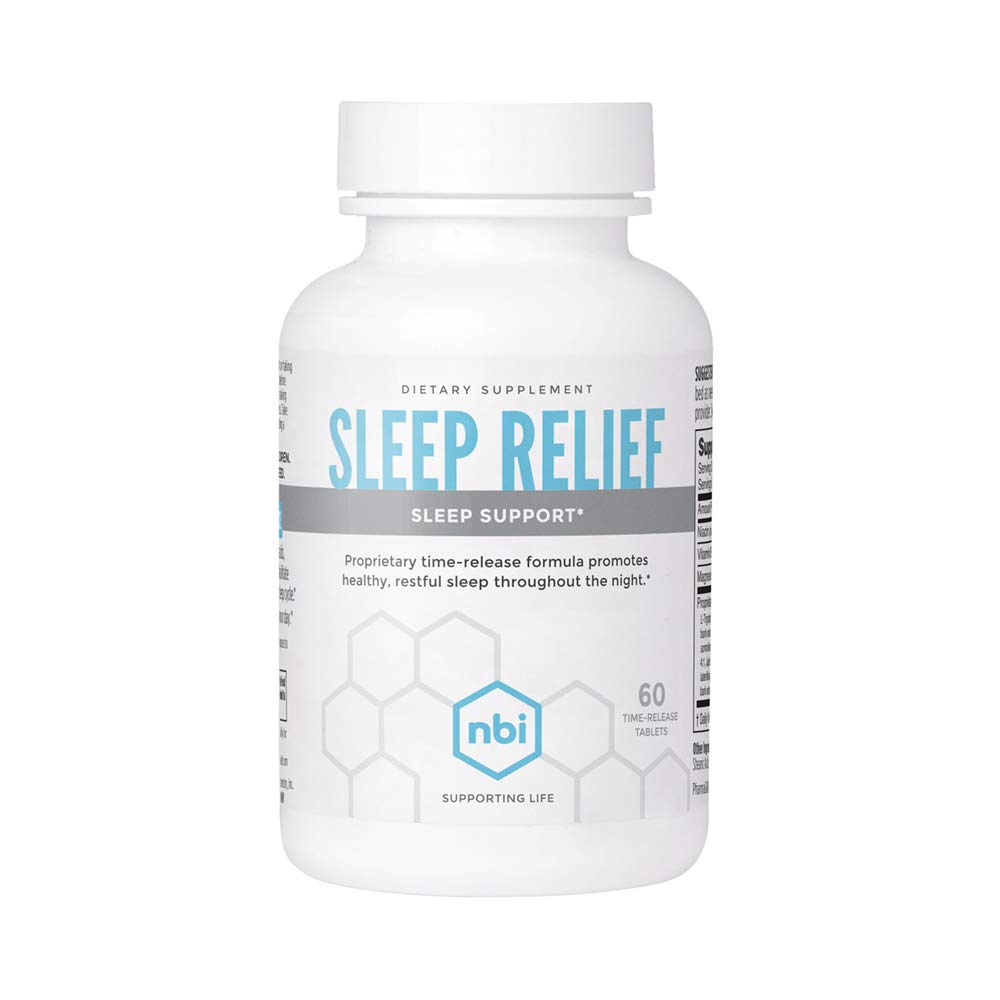 NBI Sleep Relief Melatonin Natural Formel | Soothing Bedtime Supplement | Sleep Support med Magnesium och L-Theanine | 60ct tabletter