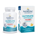 Nordic Naturals Ultimate Omega + CoQ10, Lemon - 60 Soft Gels - 1280 mg Omega-3 + 100 mg CoQ10 - Hjärthälsa, cellulär energi, antioxidantstöd - icke-GMO - 30 portioner