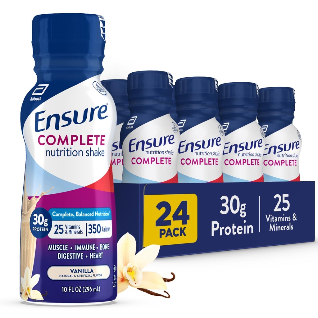 Se till att COMPLETE Vanilla Nutrition Shake, Complete, Balanced Meal Replacement, Redo att dricka, 30g Protein, 25 Vitaminer och mineraler, 10 fl oz-24 Pack