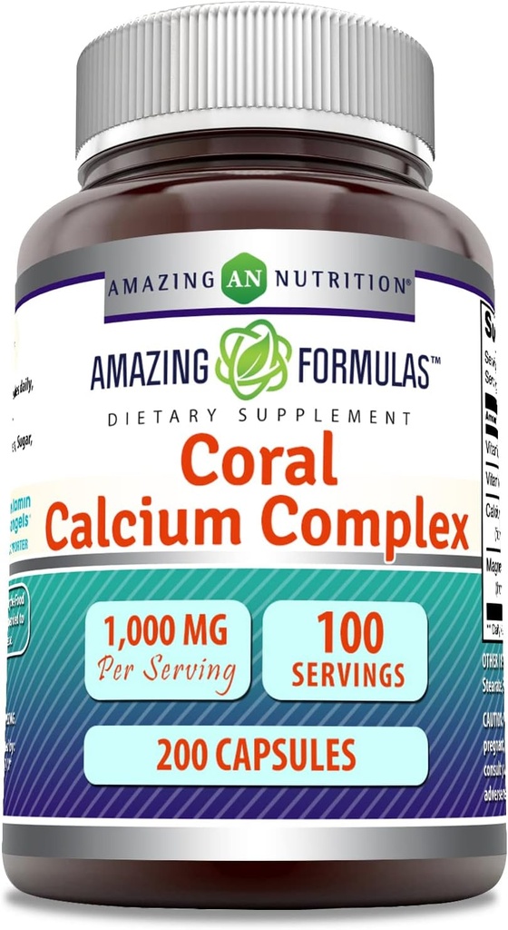 Fantastiska Formulas Coral Calcium Complex Supplement | 1000 Mg | 200 kapslar | Icke-GMO | Glutenfri | Tillverkad i USA