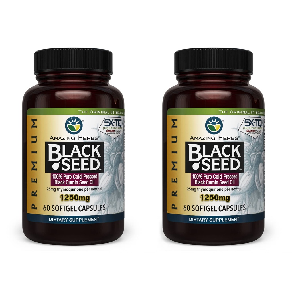 Fantastiska örter Premium Black Seed Oil Capsules - High Potency, Cold Pressed Nigella Sativa Aids in Digestive Health, Immune Support & Brain Function - 60 Count, 1250mg (Pack of 2)