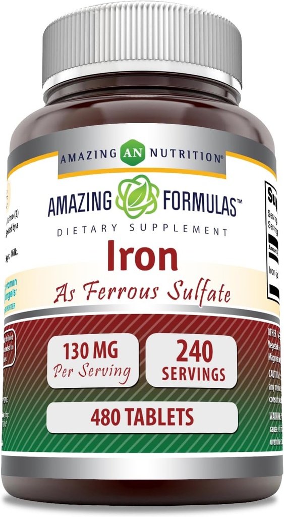 Fantastiska formler Järn som Ferrous Sulfate Supplement | 65 Mg | Tabletter | Icke-GMO | Gluten Free | Made in USA (480 Count)