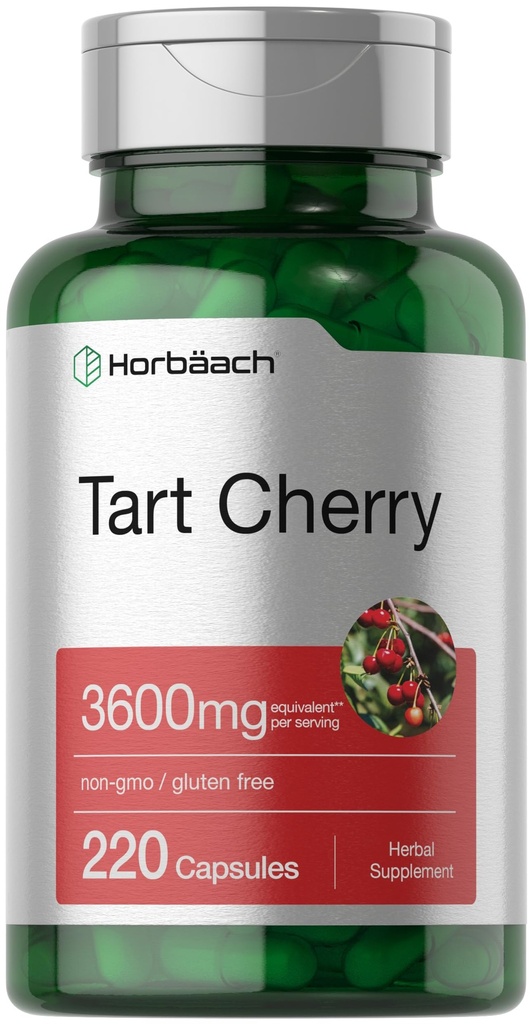 Horbäach Tart Cherry Extract Capsules | 3600mg | 220 piller | Icke-GMO, Gluten Free | Traditionella Herbal Supplement