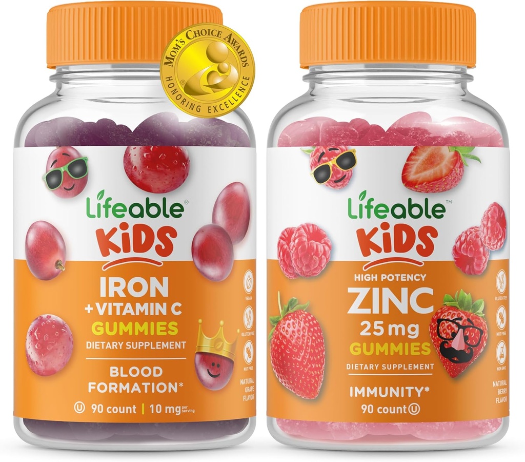 Livlig järn & Vitamin C Kids + Zink 50mg, Gummies Bundle - Great Tasting, Vitamin Supplement, Gluten Free, GMO Free, Chewable Gummy