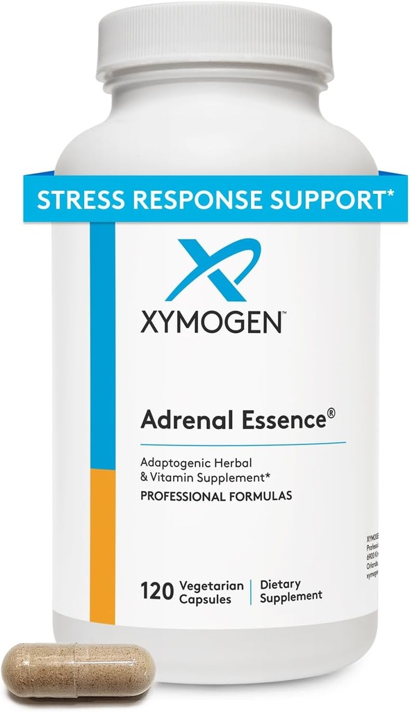 XYMOGEN Adrenal Essence - Adrenal Support with Adaptogenic Herbs (Cordyceps, Rhodiola Extract, Ginseng) + B Vitamins - Helps Support Healthy Energy Levels and Healthy Immune Function (120 Capsules)
