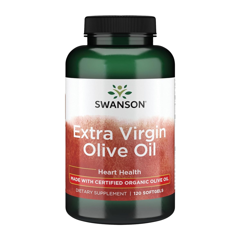 Swanson Extra Virgin Olive Oil - Naturligt tillskott som stöder hjärt-kärlhälsa w / Essential Fatty Acids - Gjorde w / organisk kallpressad olivfrukt - (120 Softgels, 1g vardera)