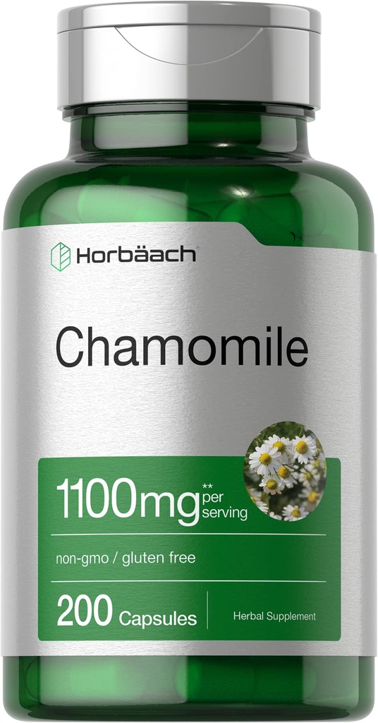 Horbäach Chamomile Flower Extract | 200 piller | 1100mg kapslar | Icke-GMO, Gluten fri tillägg