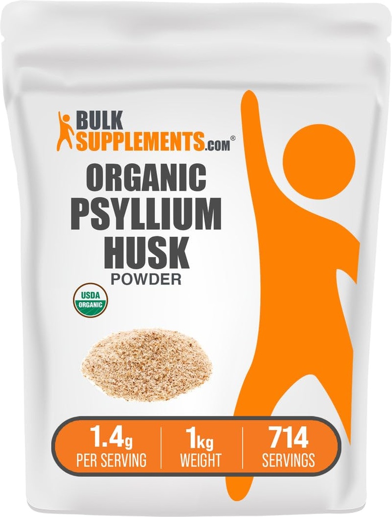 BulkSupplements.com Organic Psyllium Husk Powder - Psyllium Husk Powder för Baking, Fiber Supplement - Gluten Free, 1,4g per Servering, 1kg (2,2 lbs) (Pack av 1)