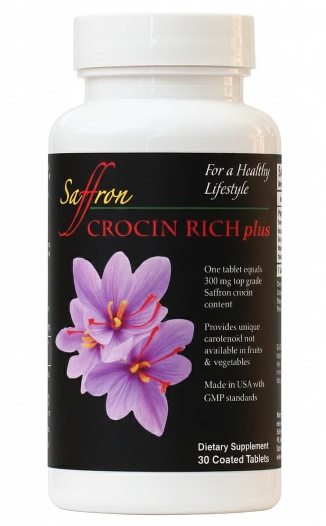 CROCIN RICH Plus - Brain & Memory Support Supplement med 25mg High Purity Crocin, den kliniskt studerade föreningen bakom Saffrons hälsofördelar | Fokus, humör, Sleep & Vitality Formel - 30 tabletter