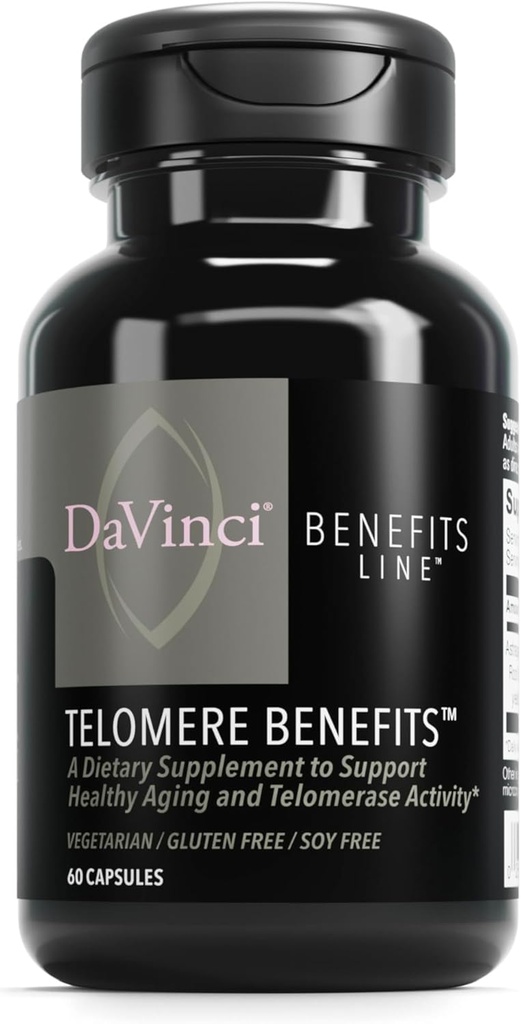 DAVINCI Labs Telomere fördelar - Kosttillskott för att stödja hälsosam åldrande, antioxidantnivåer, minne och telomerasaktivitet * - med Astragalus Root Extract - Glutenfri - 60 grönsaks kapslar